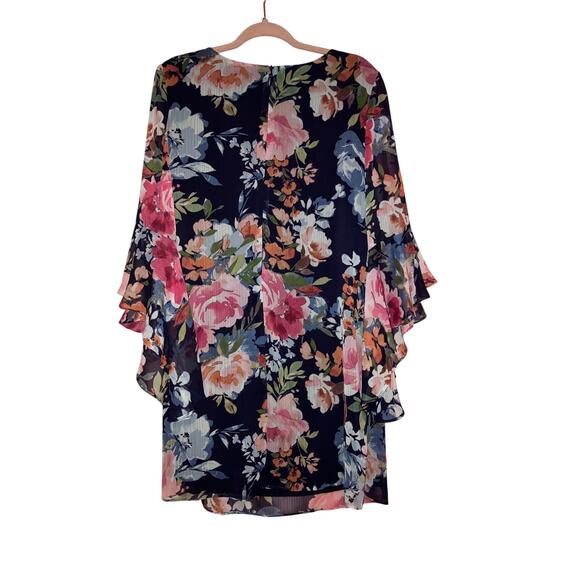 Connected Apparel Navy Floral Flowy Sleeve Shift Dress Women’s 12 Petite - Picture 4 of 6